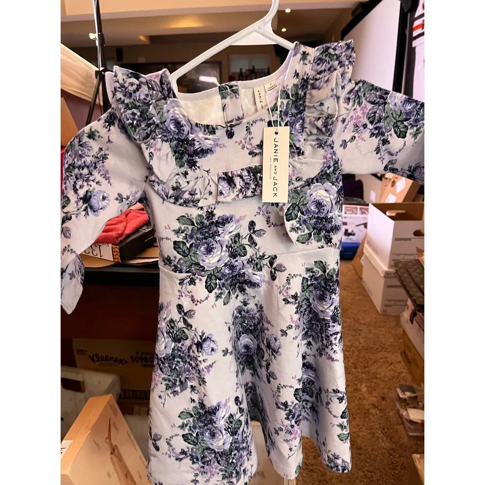 Janie and Jack Lilac Floral Ponte Dress Girls Size 6 NEW with Tags Long‎ Sleeve